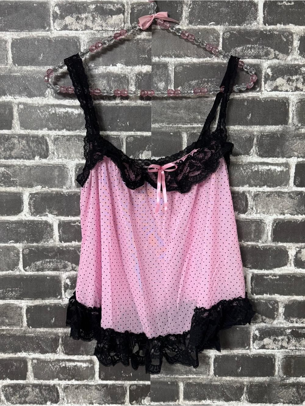 Victoria’s Secret sexy little things lingerie top slip pink black polka dot